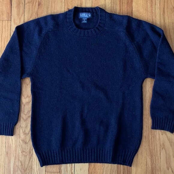 Vintage Lands End Women’s 100% Shetland Wool Sweater Crew Neck Navy Blue Size S - Picture 1 of 3